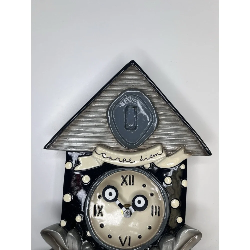 Allen Designs Carpe Diem Clock Bird House *AS IS* Gray Black White Whimsy